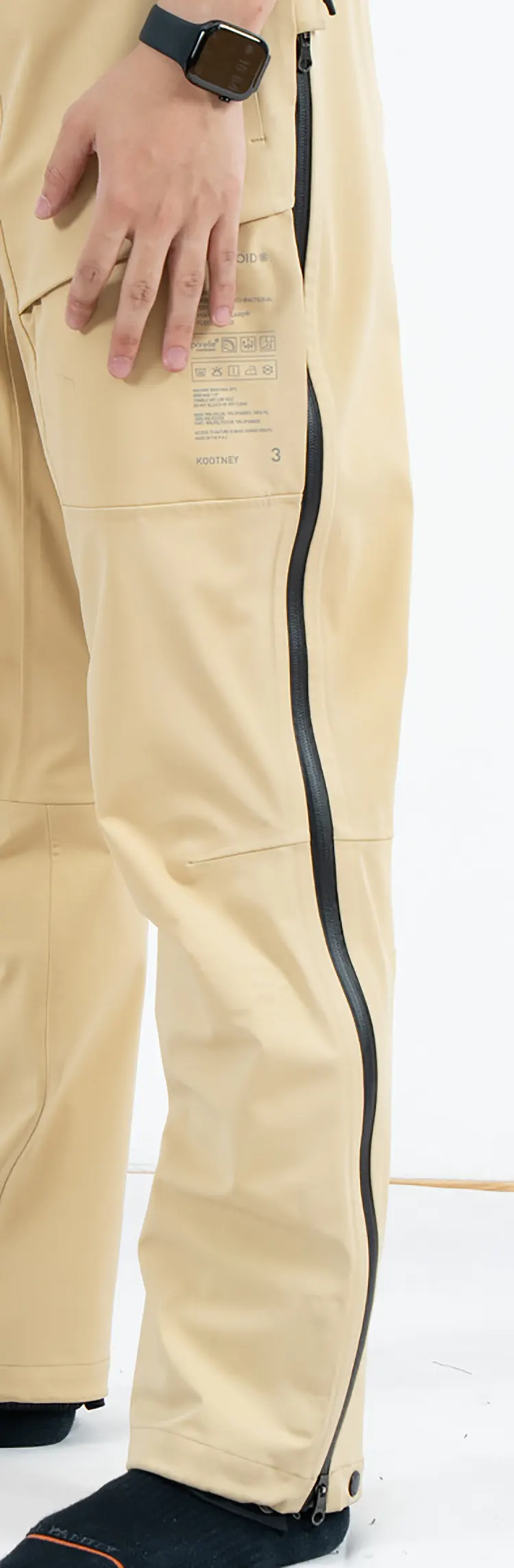 Beige Waterproof Hardshell Cargo Pants with Thermal Fabric and Long Side Zips