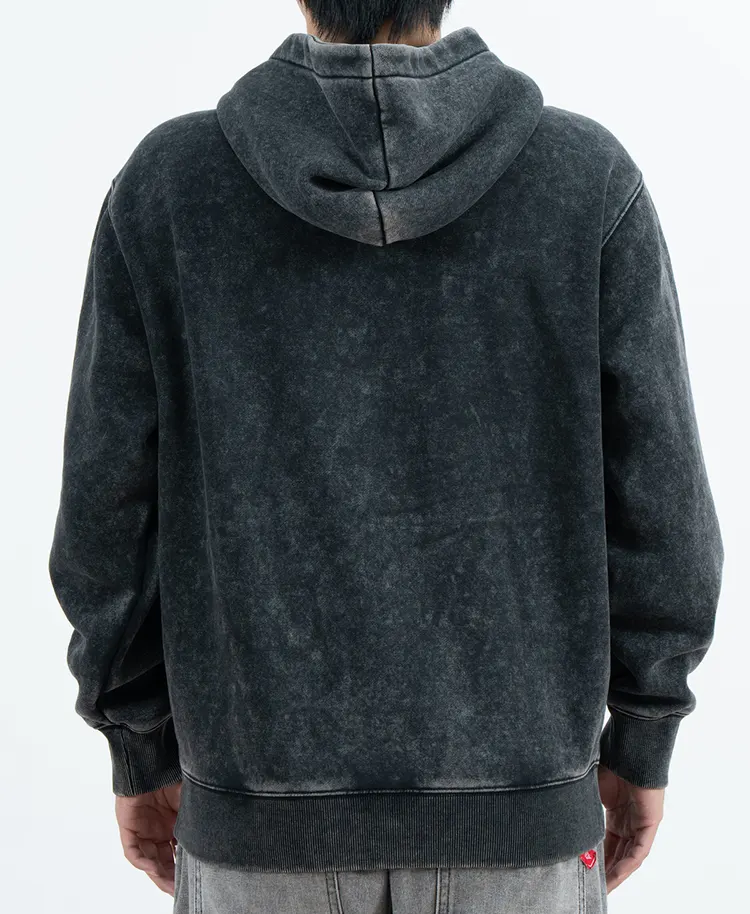 Charcoal Mottled-Look Pullover Hoodie with Dropped Shoulders