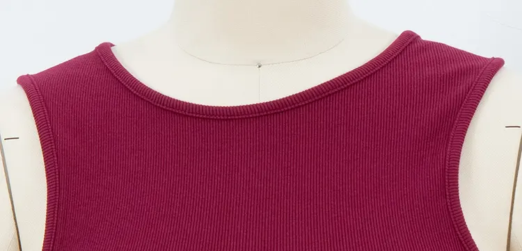 Ribbed High-Neck Tank Top with Angular Back Cutout