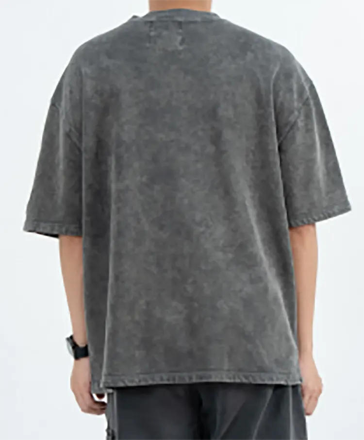 Charcoal Oversized T-Shirt with Mottled Faded Effect and Sleeve Label